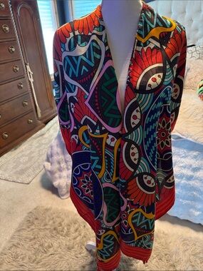 Jessica McClintock Multicolor Geometric Floral Silk-Like Scarf